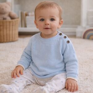 Classic Prep Baby Blue Knit Sweater 3–6M | Coastal Preppy Style